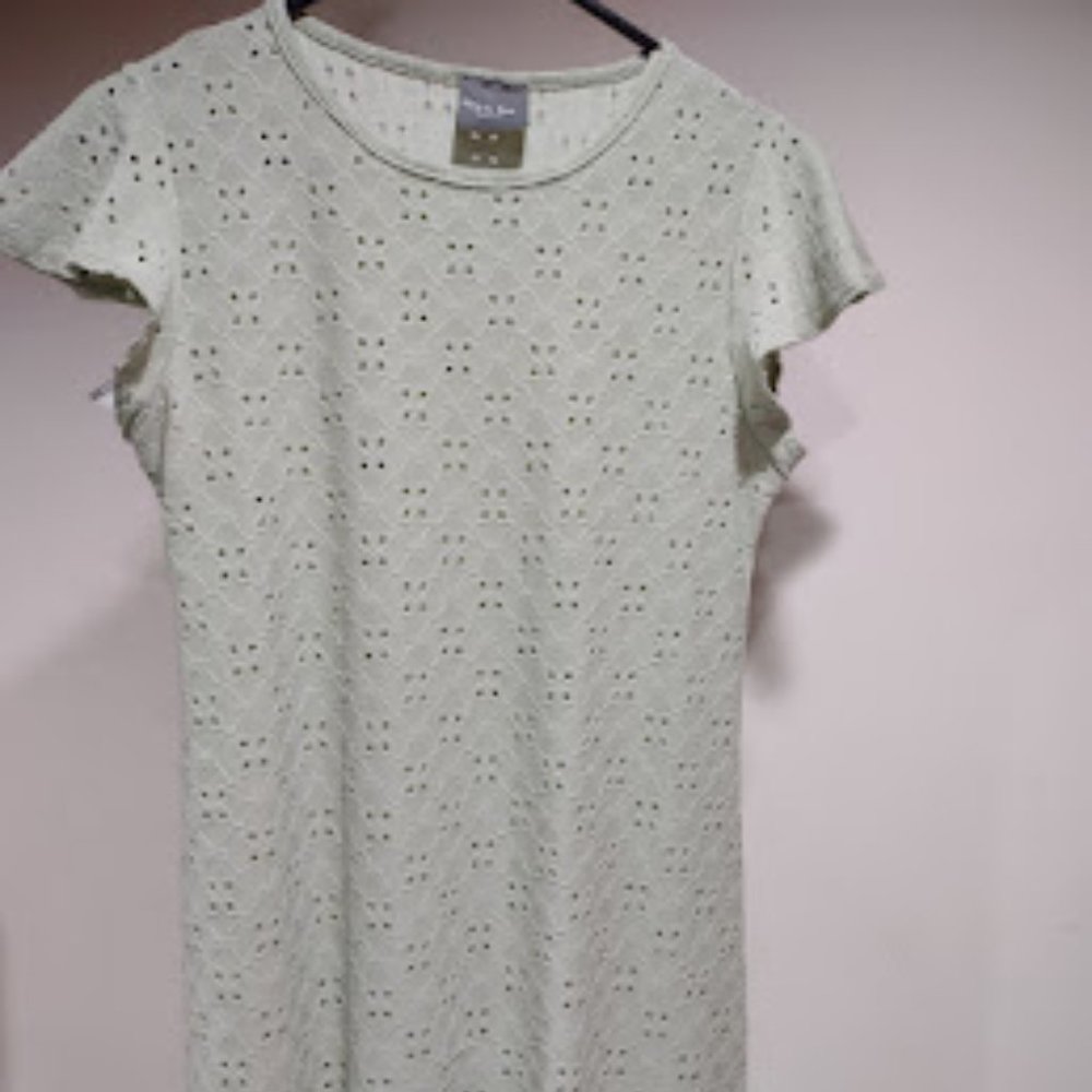 OLIVIA RAE NEW YORK PASTEL SAGE GREEN EYELET LACE SUMMER DRESS CAP SLEEVE SIZE S
